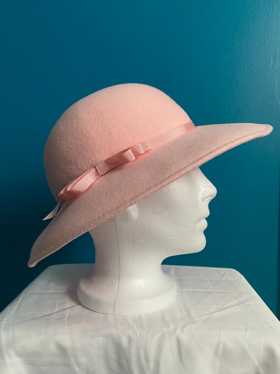 Pink satin ribbon fedora hat Pink Fedora Hat: Handmade Boho Chic Pearl & Crystal Flower  main image 2