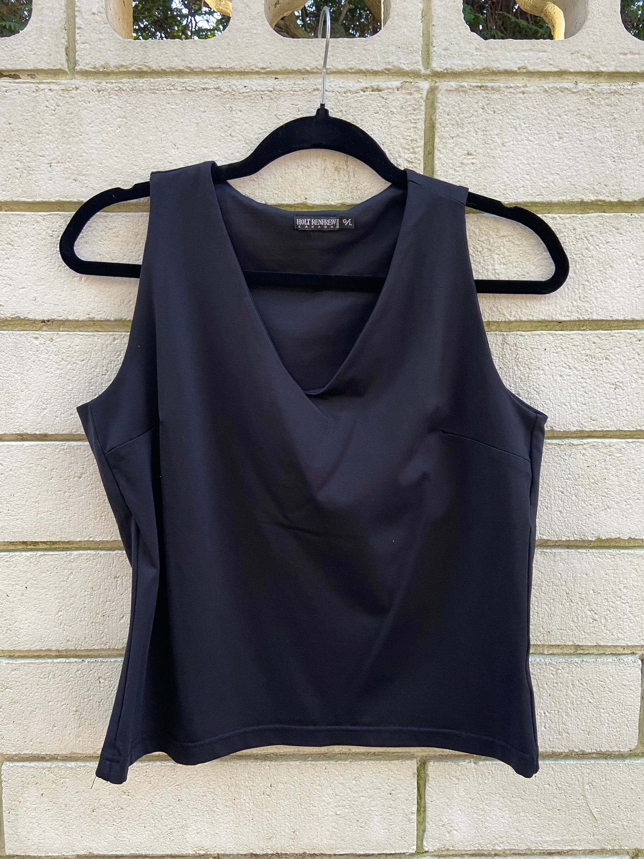 Vintage Holt Renfrew Canada Black Stretch V Neck Tank Top Size Large