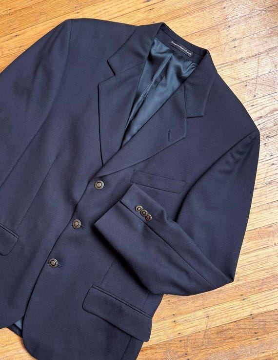 Oscar de la Renta, Vintage Oscar De La Renta Wool Jacket: 1980s Navy Blazer, Oversized Medium