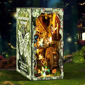 Kit de rincón de libros del bosque secreto, casa de jardín con bosque, rompecabezas de madera 3D con luces LED y cubierta antipolvo, estantería creativa para decorar.