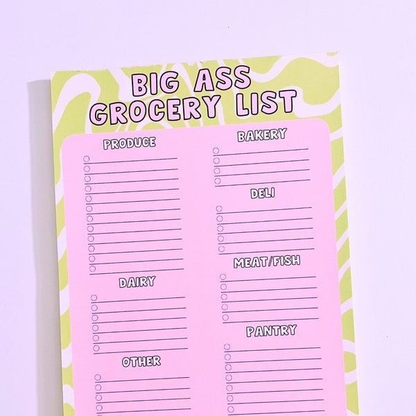 Big Ass Grocery List Notepad, Shopping List, Big Notepad, Groceries, Organization Stationery, Meal Planning, College Stationery, Tear Off