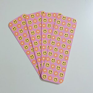 Smiley Face And Flowers Bookmark, Happy Aesthetic, Stocking Stuffer, Bookish Gifts, Book Lover, Bookworm, Gifts For Them