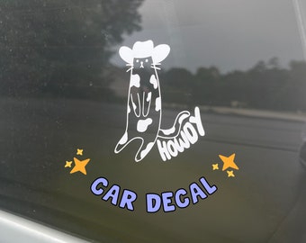 Cow Cat Car Decal, Cute Car Decals, Car Accessories, Meowdy, Howdy