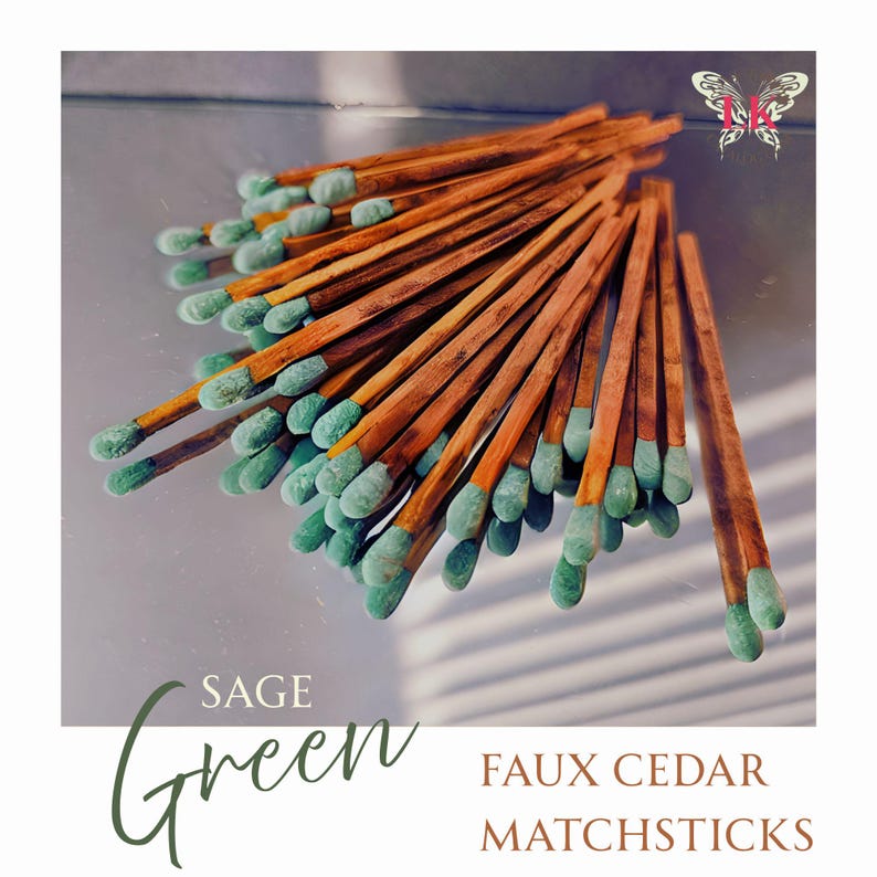 3 Inch Dark Sage Green Matchsticks: Faux Cedarwood, Fall Decor image 1