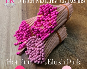 Pink Matchstick Refills: 3 inch Matches, DIY Craft Supply, Candle Lover Gift