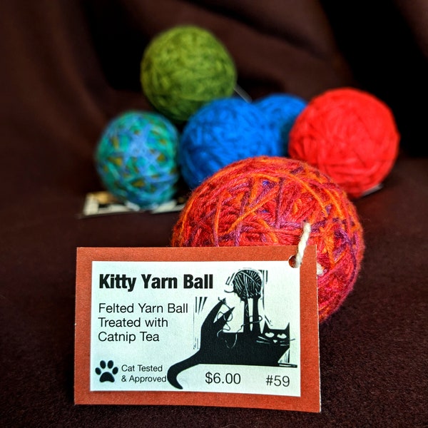 Handmade Felted Kitty Yarn Ball