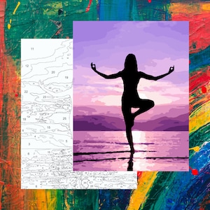 Beach Yoga Paint by Numbers | Beach Yoga Coloring by Numbers | Meditation Coloring Page