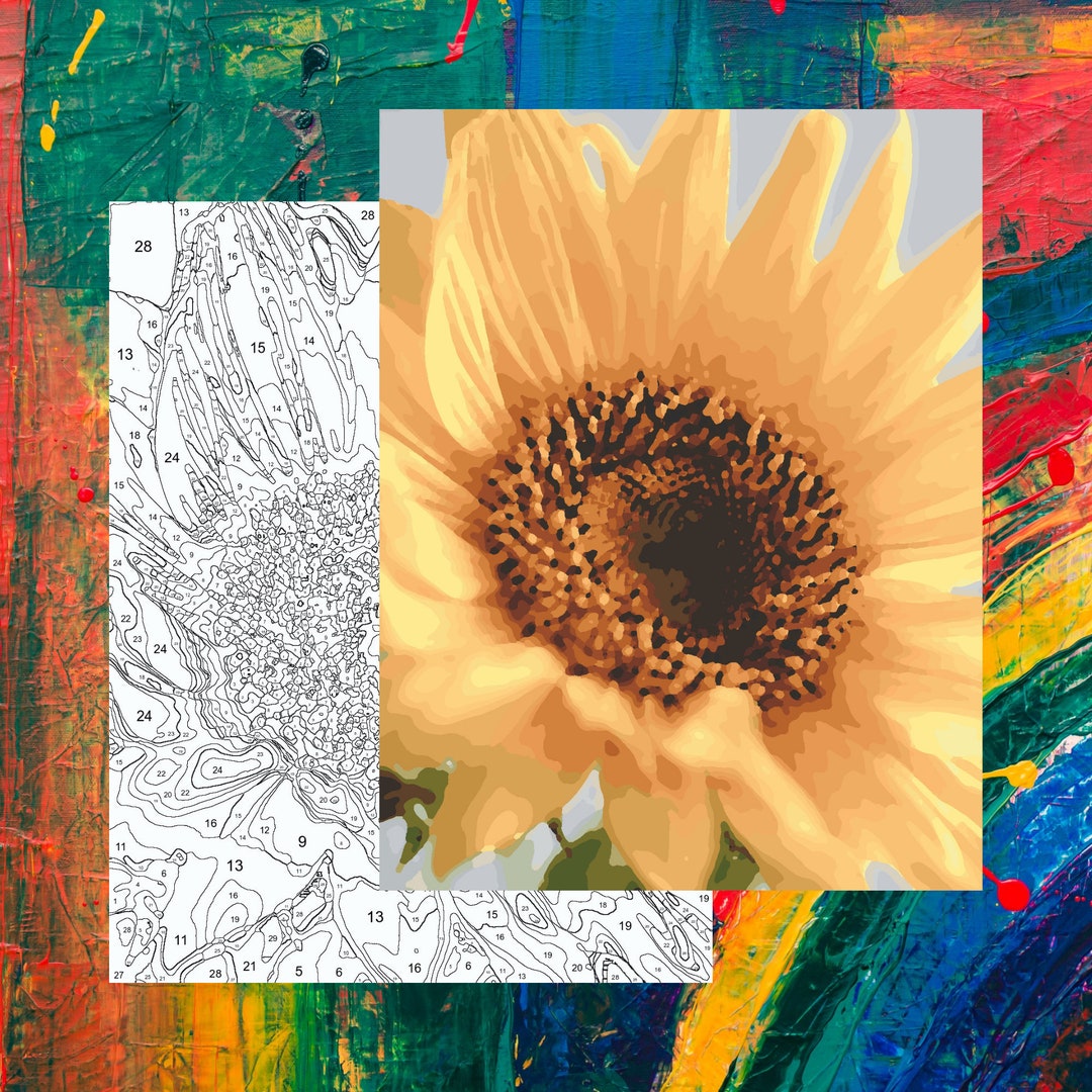 Sunflower Paint by Number Sunflower Coloring by Number Etsy