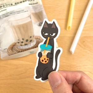 Boba Cat Sticker, Glossy Vinyl Cat Sticker, Milk Tea lovers, Thai Ice Tea, Cat Lovers, Kawaii Sticker