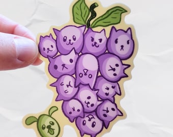 Naklejka winylowa z motywem winogronowych kotów (3"), wodoodporna naklejka na laptopa, oryginalny prezent