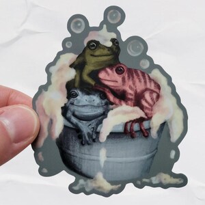 Bathtub Frog Sticker 3&quot;, frog sticker, cute frog stickers, frog vinyl sticker, frog lover gift, cute frog, unique frog gift, silly frog