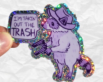 Funny Raccoon Sparkle Vinyl Sticker, Trash Panda Meme (3 inch)
