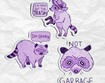 Purple Raccoon Sticker Set, Funny Trash Panda Stickers (2")