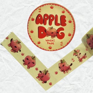 Apple Dog Washi Tape 1.5cm, cute washi tape, planner washi tape, stationary, kawaii washi tape, dog washi tape, dog lover gift