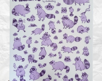 Raccoons Sticker Sheet (6"), Fun Animal Vinyl Sticker Pack