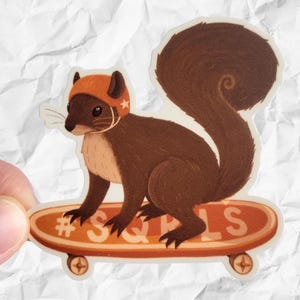 Skater Eichhörnchen Aufkleber, Eichhörnchenkunst, Eichhörnchengeschenk, süßes Eichhörnchen, Eichhörnchenliebhaber Geschenk, Waldaufkleber, lustiger Aufkleber, Eichhörnchenaufkleber