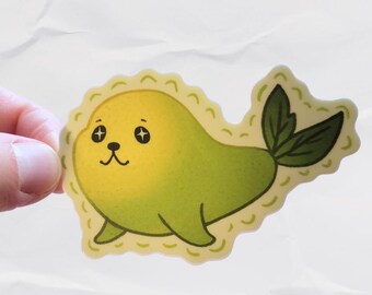 Naklejka winylowa „Pear Seal”, wodoodporna naklejka na laptopa, oryginalny prezent