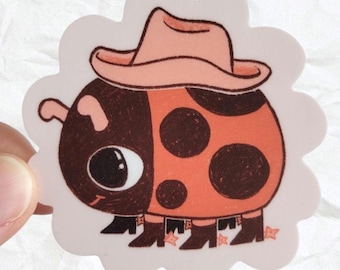 Cowboy Ladybug Vinyl Sticker, Bug with Boots (2.5")