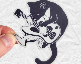 Naklejka z gitarą basową, kot w smokingu, zabawna naklejka winylowa (2,5 x 3 cale)