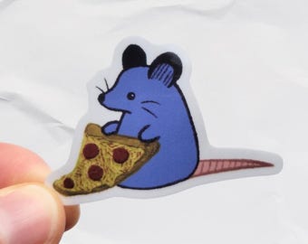 Naklejka przezroczysta z wizerunkiem szczura z pizzą, zabawny prezent dla szczura