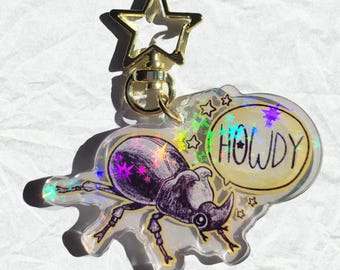 Howdy Beetle Acrylic Keychain, Holo Star Bug Charm