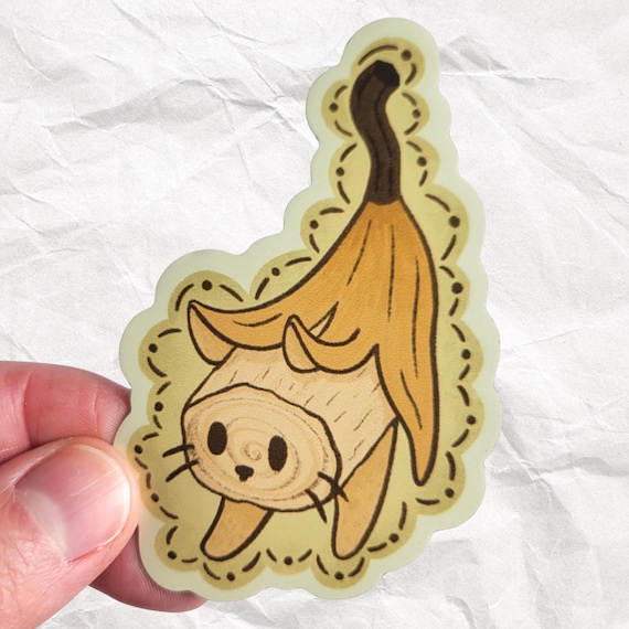 Banana Cat Vinyl Sticker, Waterproof Laptop Decal, Quirky Gift