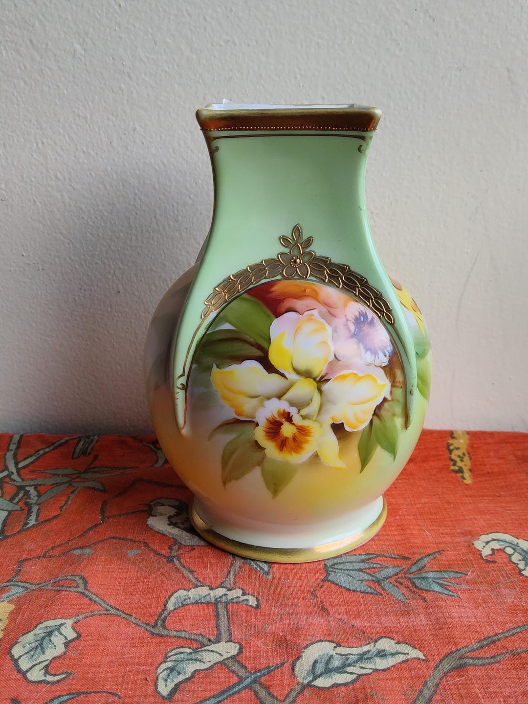 Antique Nippon Floral Vase Hand-painted With Gold Trim. - Etsy