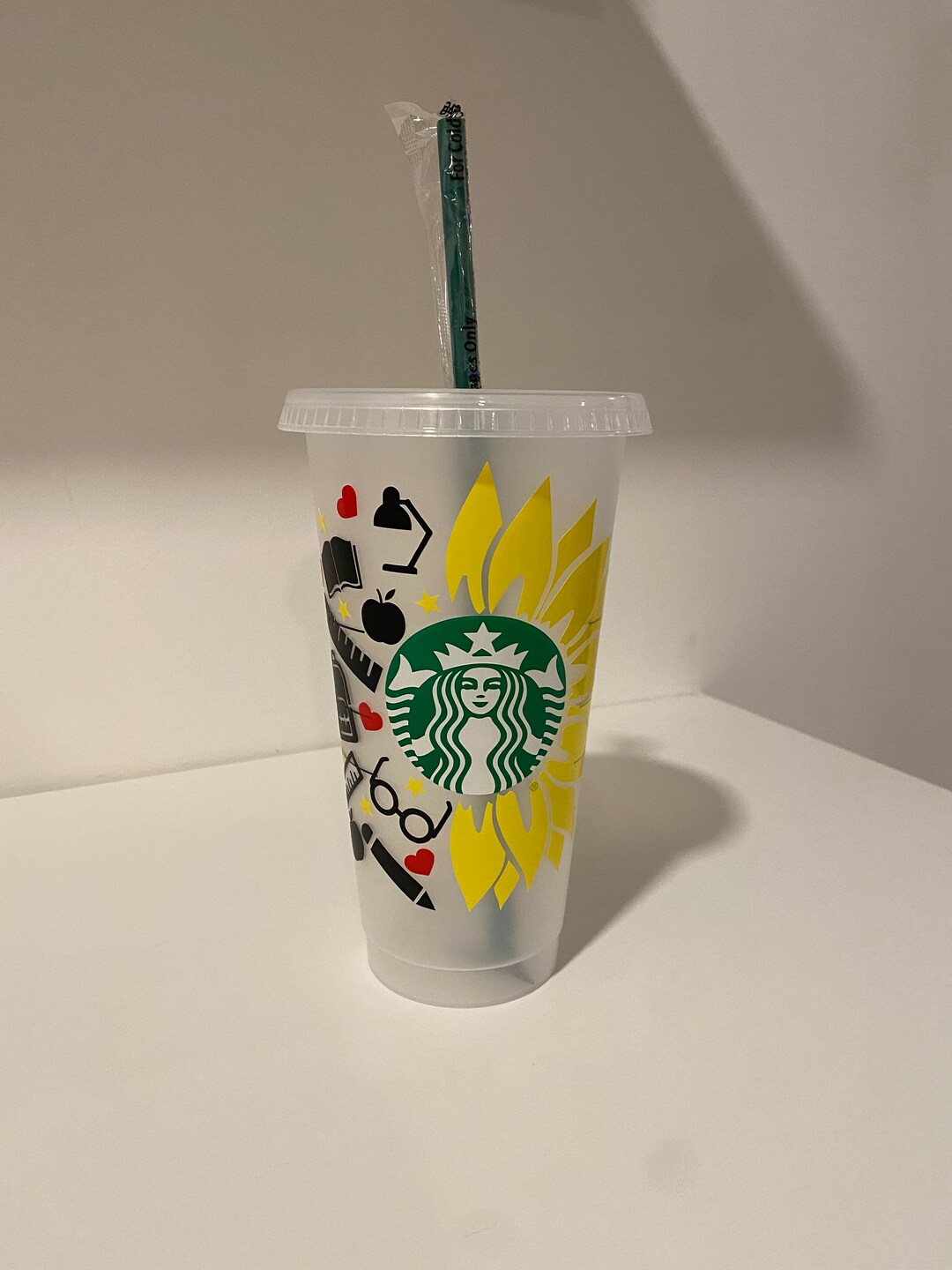 Teacher Starbuck Cups, Sunflower Design Reusable Starbucks Cup Etsy