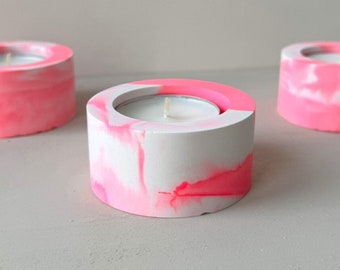 B-WARE I Teelichthalter neon pink marmoriert  I Teelicht I Kerzenhalter I Dekoration I Geschenk
