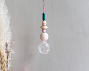 Attrape-soleil coloré vert, rose et rose fluo | Attrape-soleil coloré | Cristal en verre 3 cm