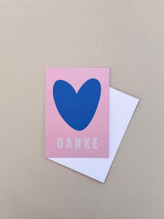 Dankeskarte – Rosa mit Royalblauem Herz | 300g Mattpapier unbeschichtet | Karte | Bunte Karte | Kleines Dankeschön | Geschenkidee