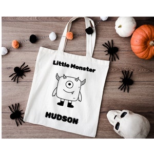 Personalized Tote Bag Little Monster Halloween Trick or treat bag. FREE S/H
