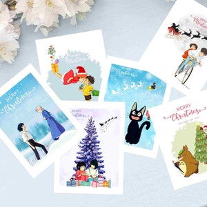 Presente de Natal, Cartão de Saudações, Anime, Feliz Natal, Ghibli, O Castelo Animado, Ponyo, Cartão de Ano Novo, Cartões de Natal, Conjunto de Cartões