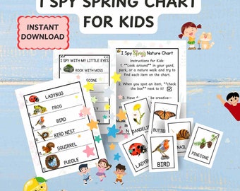 DIGITAL DOWNLOAD- Printable Spring I Spy Chart for Preschooler, Spring Printable Flash Cards for Kids, Homeschool and Play, Writing Practice
