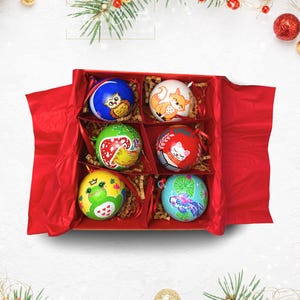 Set of 6 Handmade Wooden Christmas Ornaments, Cute Holiday Ball Decorations, Perfect for Gifts, Tree Decor, Home decor, holiday decor