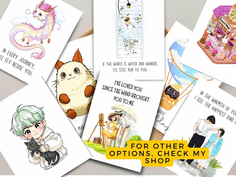 Tarjeta de felicitación inspirada en Ghibli / Regalo con ilustración de anime imagen 9