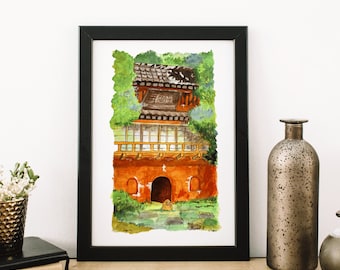 Red Gate Watercolor Art Print: Spirited Away Anime Landscape