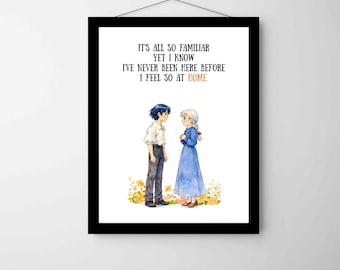 Ghibli Howl and Sophie Anime fan illustrated Art Print: Wall Decor, home decor