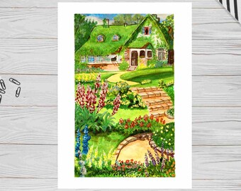 Kiki's Delivery Service Art Print: Ghibli Inspired Watercolor Landscape