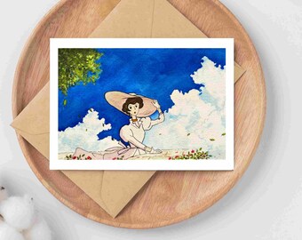 Madame Gina Greetings Card, Ghibli Porco Rosso, Anime Art Gift