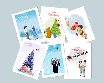 Christmas Card Set: Ghibli Anime inspired Greetings Cards