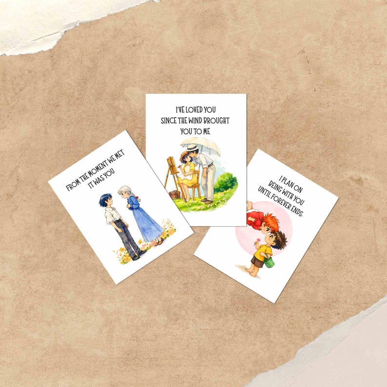 Tarjeta de felicitación inspirada en Ghibli / Regalo con ilustración de anime All Three