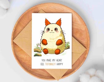 Totoro Greetings Card, Anime Ghibli Fan Art, Valentine's Day Card