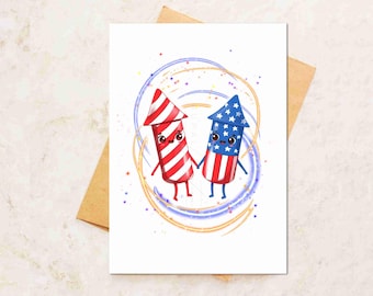 Tarjeta de felicitación hecha a mano para el 4 de julio: diseño patriótico en rojo, blanco y azul
