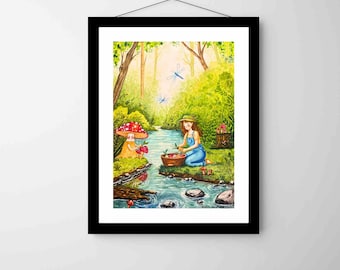 Mushroom decor, Watercolor Painting Print, wall art, hand painted, Cottagecore botanical illustration