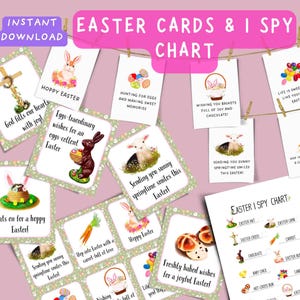 Printable Easter Cards & I Spy Game | 12 Cute Designs | Fun Easter Activity for Kids | Easter Illustrations for Kids and Adults