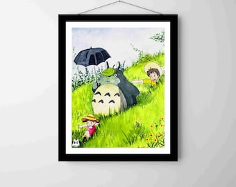 Totoro Watercolor Art Print: Ghibli Inspired Wall Art