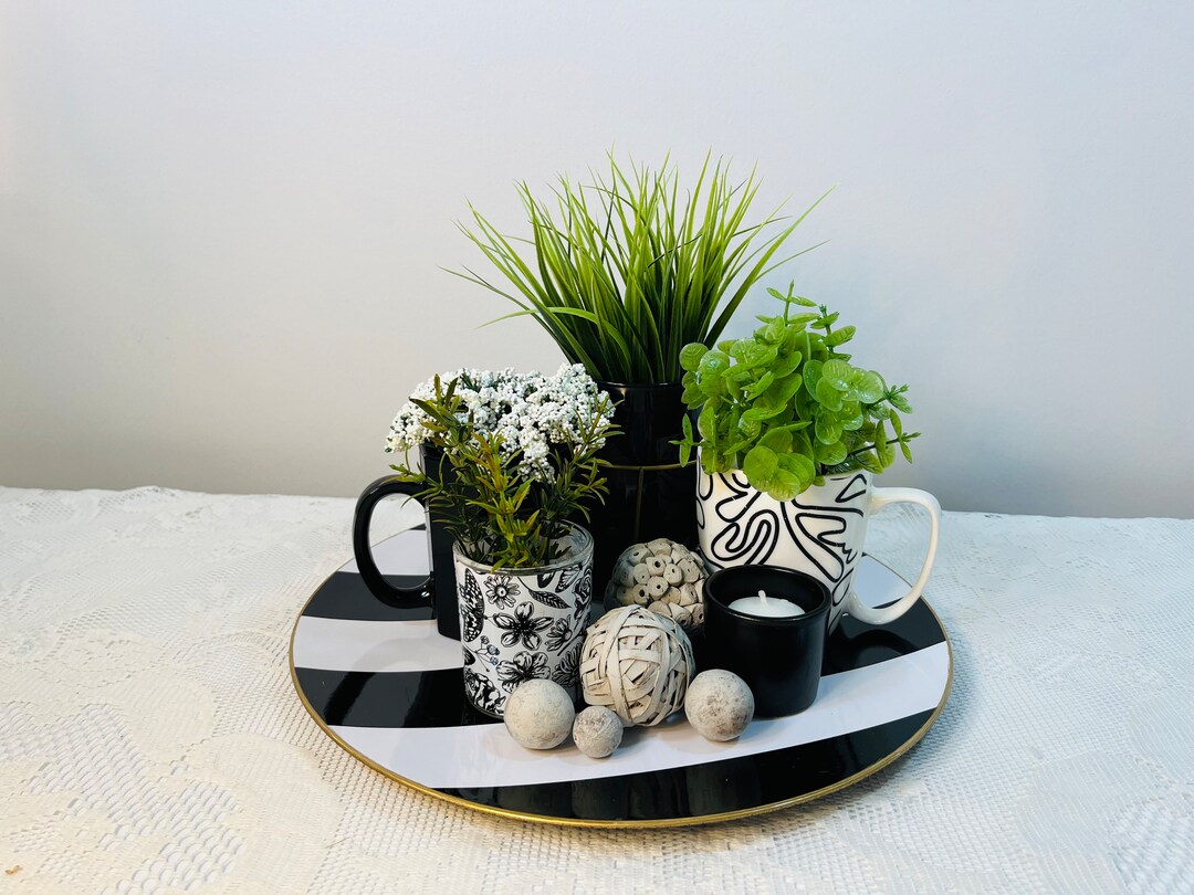 Black and White Centerpiece Black Modern Centerpiece Coffee Etsy