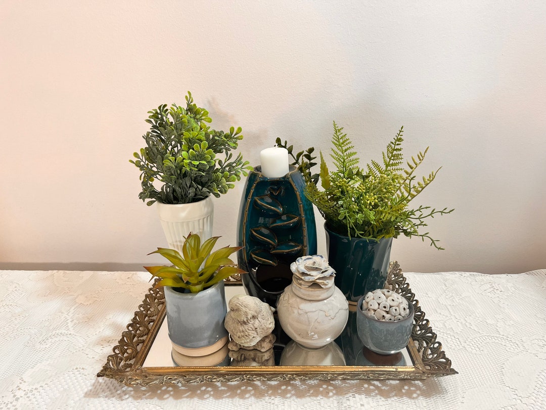 Shades of Blue Centerpiece Piece, Coffee Table Decor, Centerpiece for