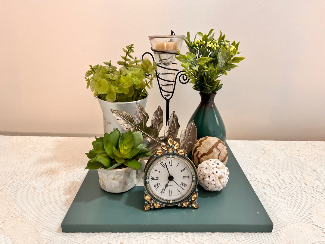 Teal Centerpiece Coffee Table Centerpiece Floral Etsy